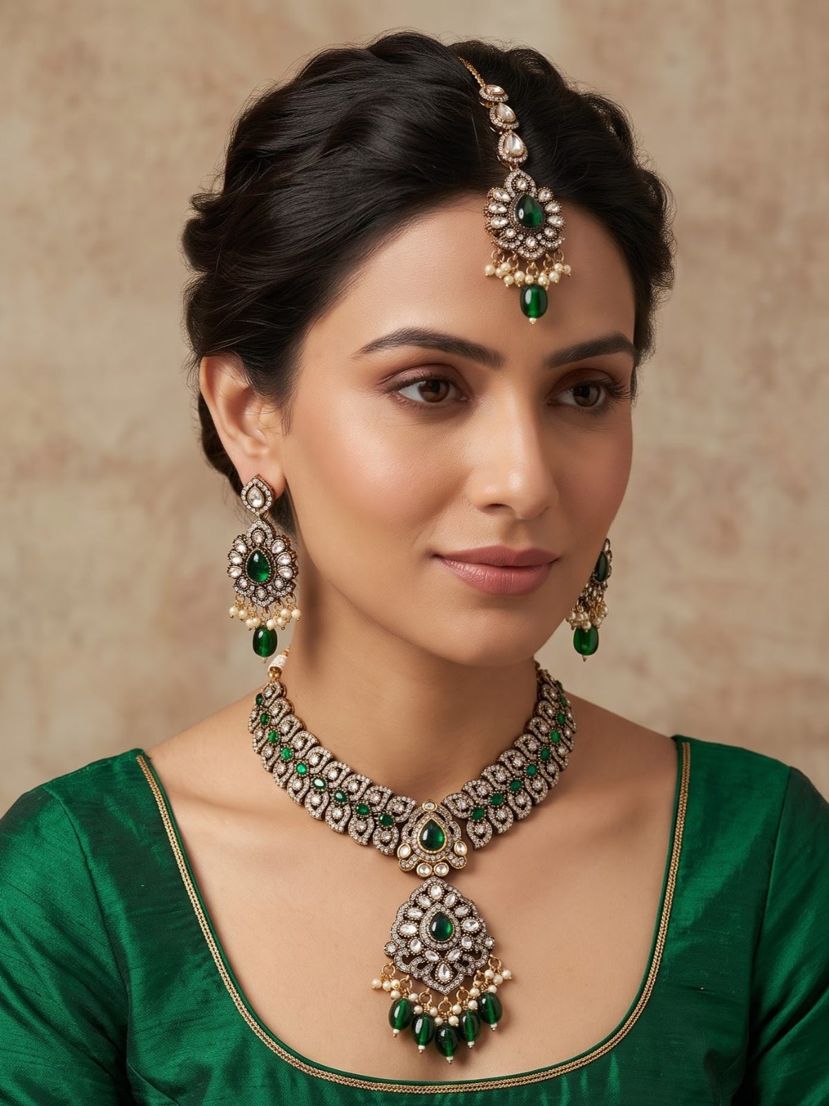 Risita Victorian Zircon and Monalisa Stone Pendant Necklace Set