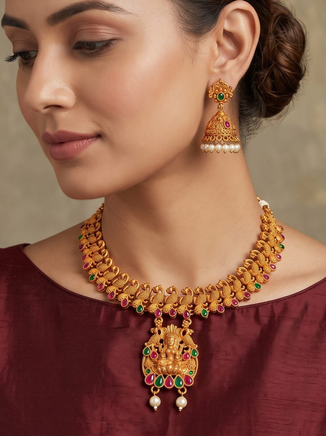 Tanisha Goddess Lakshmi Peacock Gold Necklace