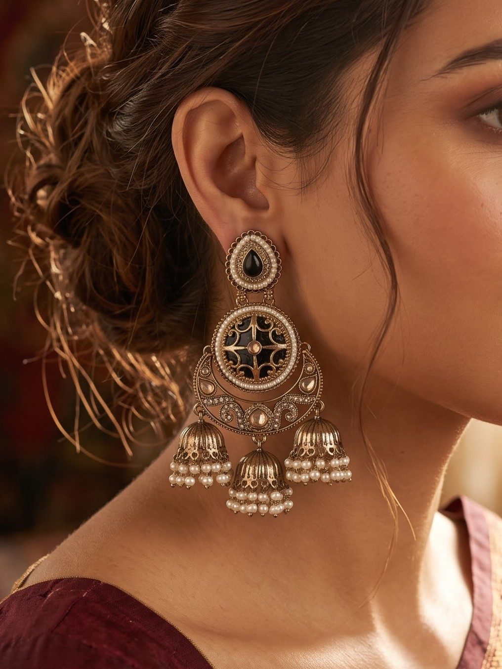 Jiya Gold Polish Jhumka Earrings with Pearls