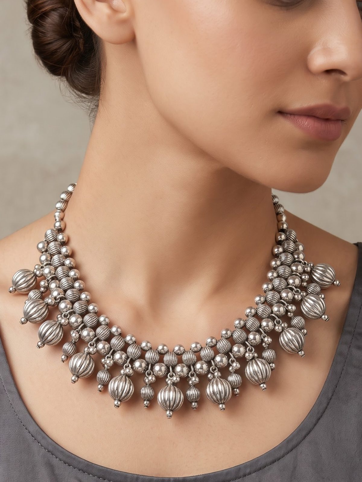 Rumatra Bold Silver Layered Necklace