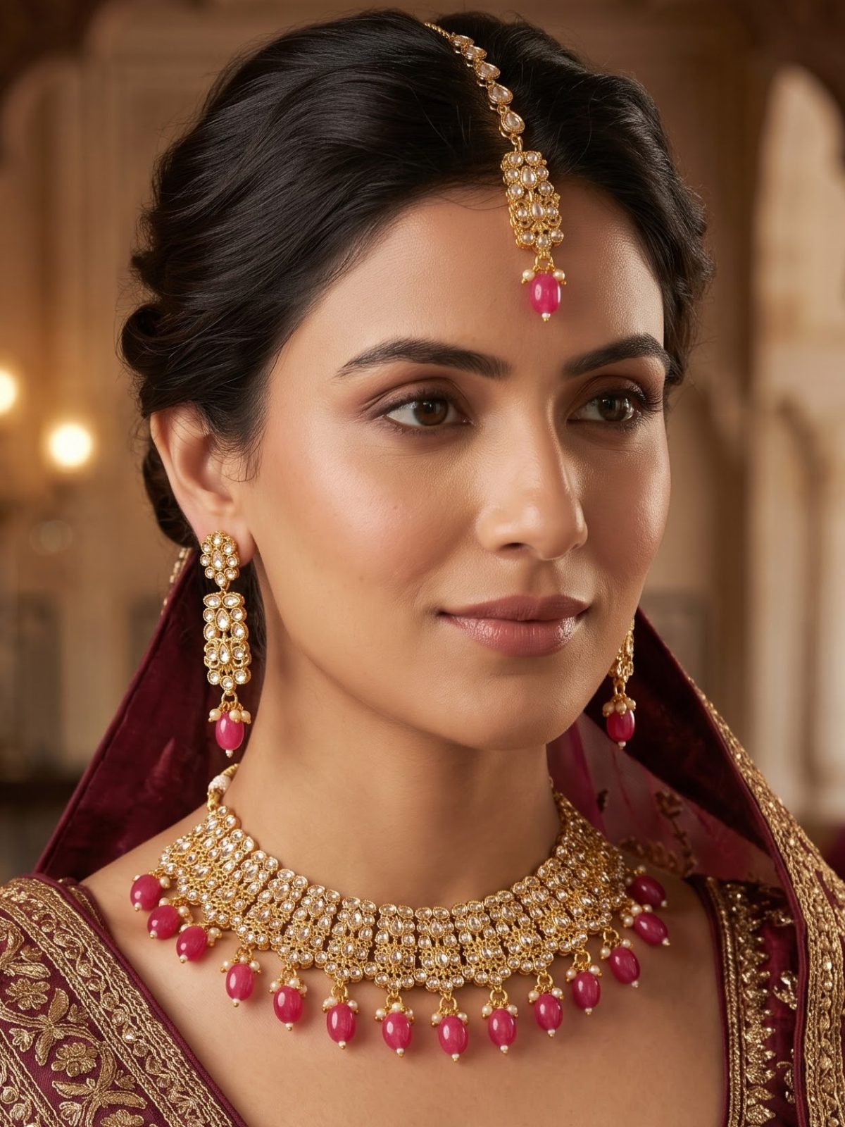 Nitya Gold Floral Motif Round Neck Sets