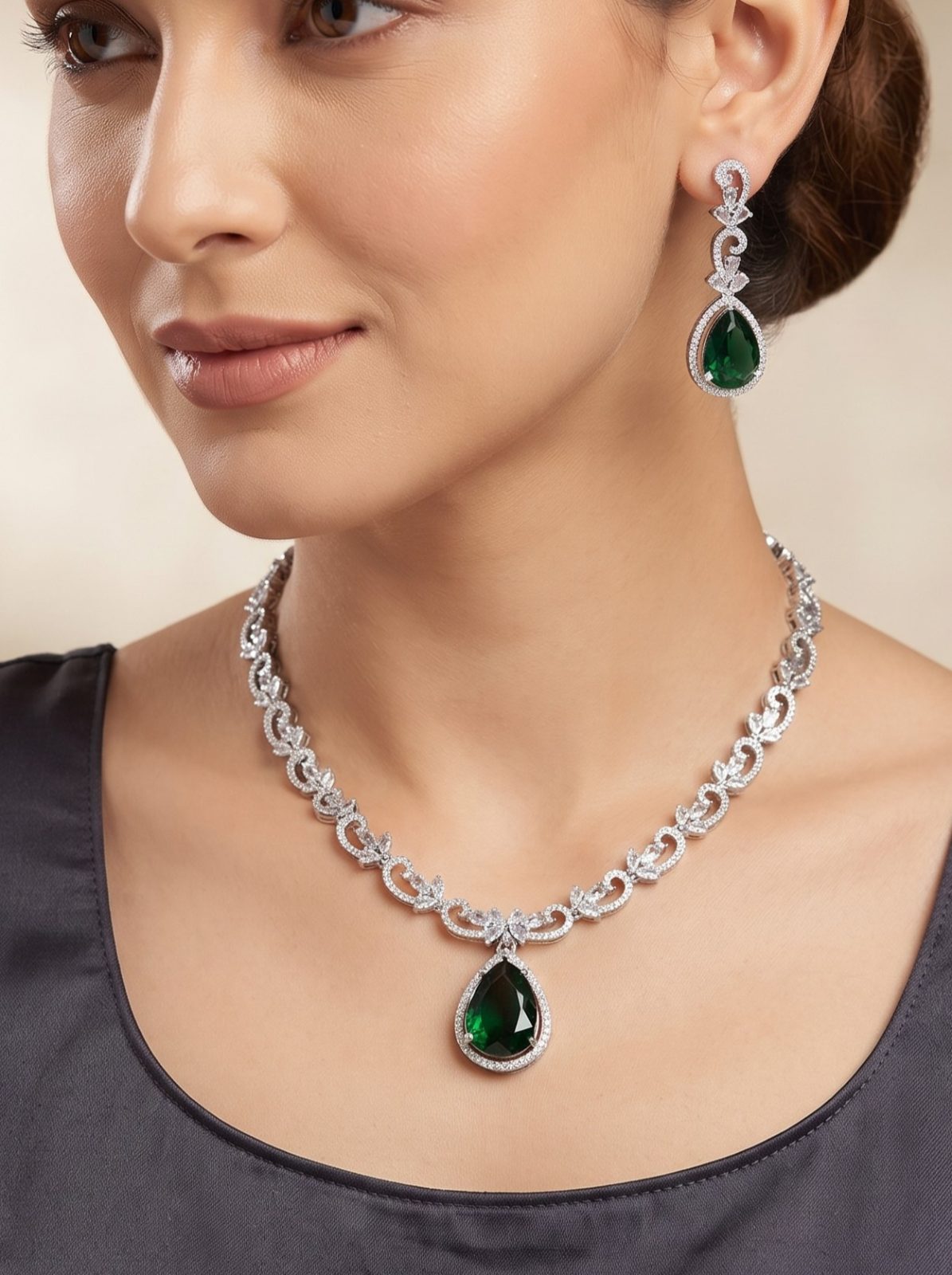 Sonakshi Crystals Stone American Diamond Necklace Set
