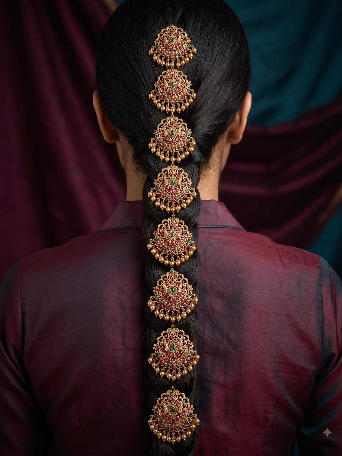 Rashika Ruby Emerald Stone Hair Clip Set