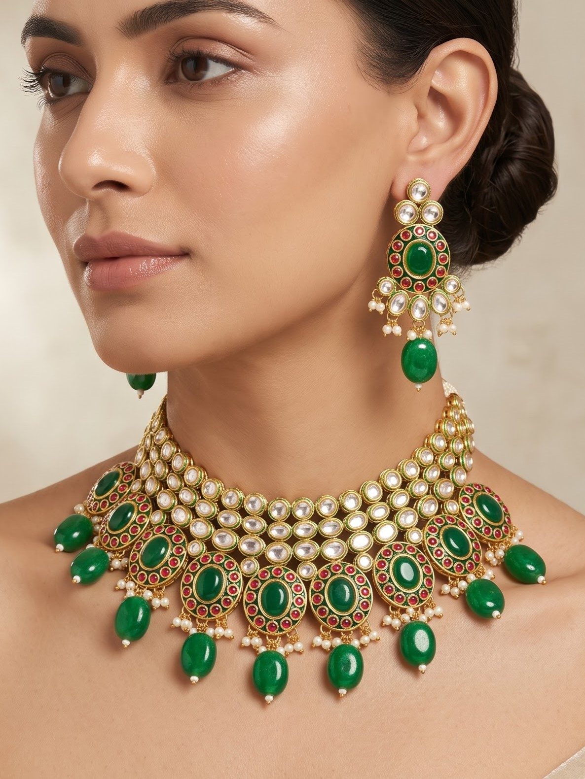 Urvi Choker Necklace With Green Drops