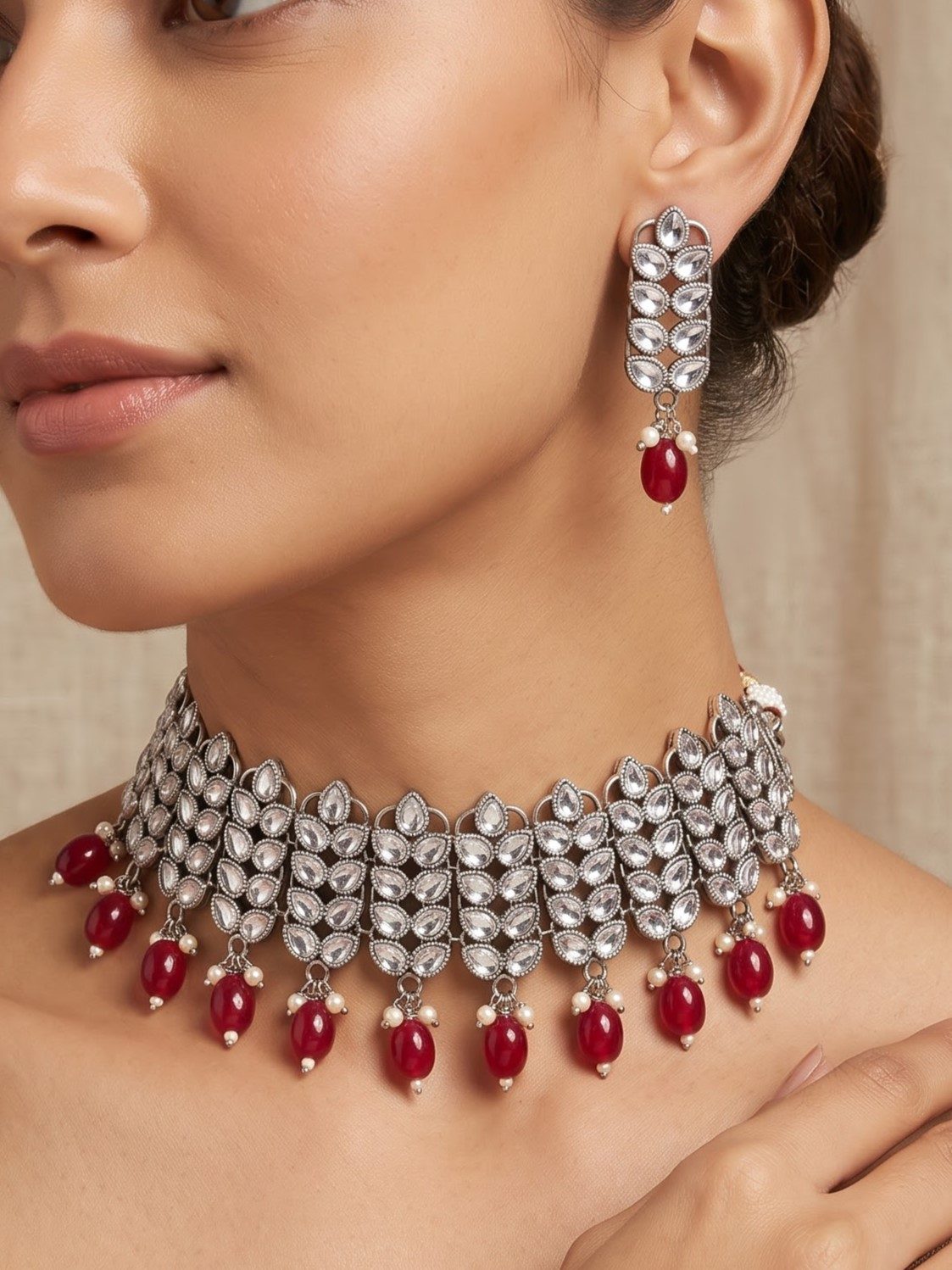 Avni Kundan Oxidised Choker Necklace Set