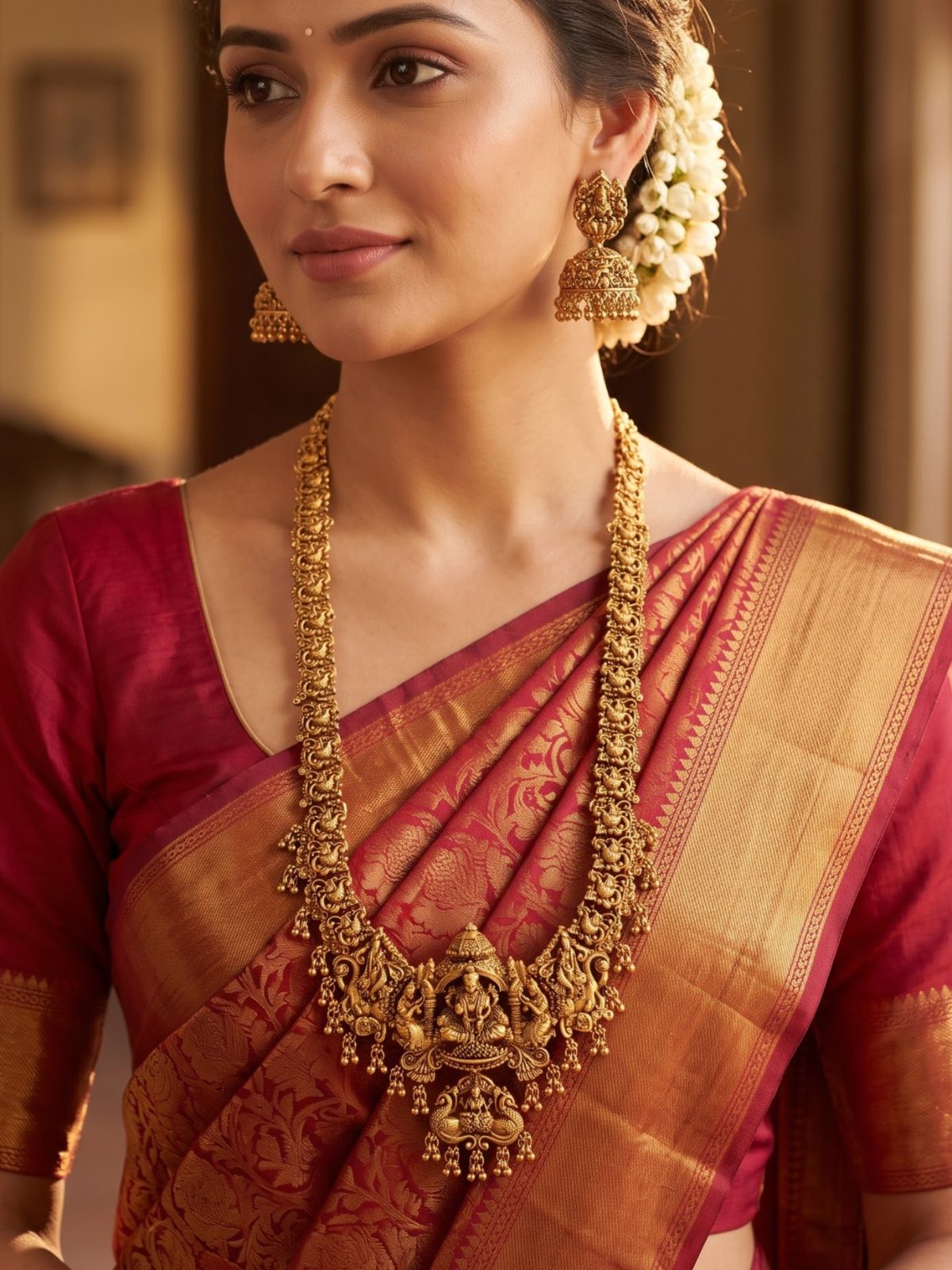 Samaira Gold Look Temple Jewellery Haram Necklace Set