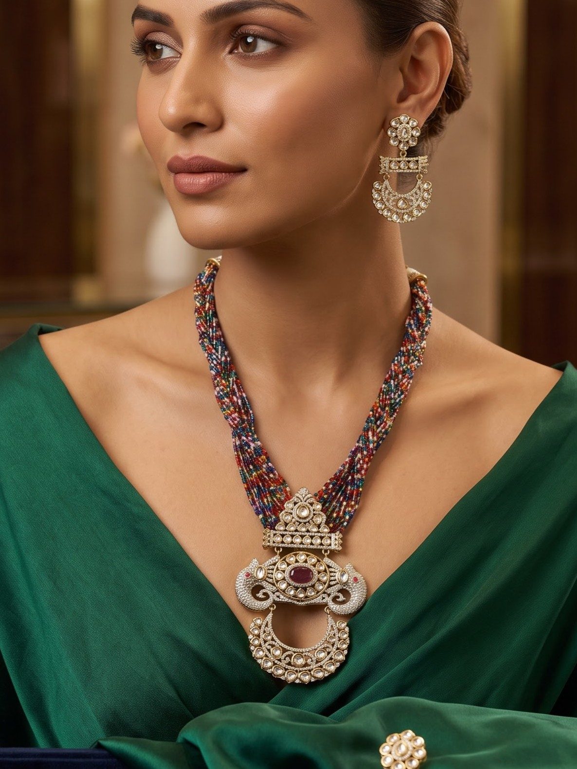 Dishita Detailed Zercon and Crystal Mala Set