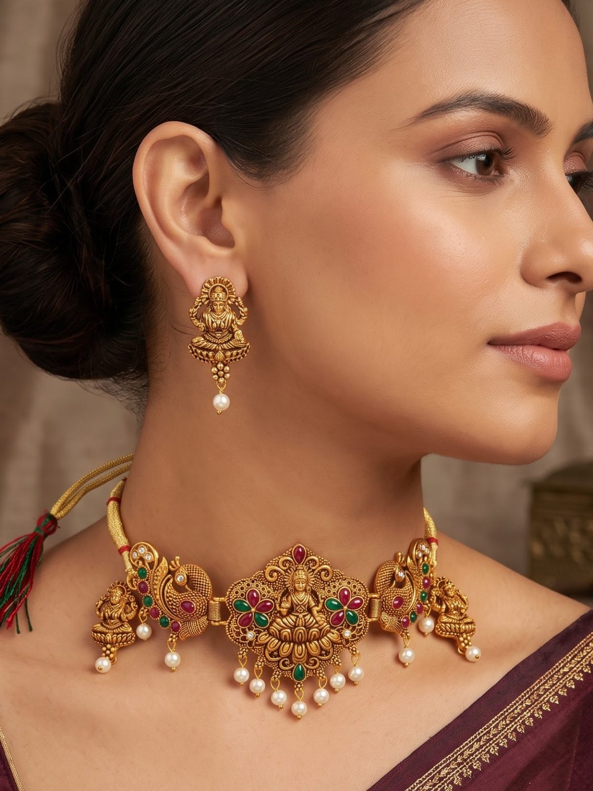 Bhoomi Gold Round Neck Sets Temple Embellished