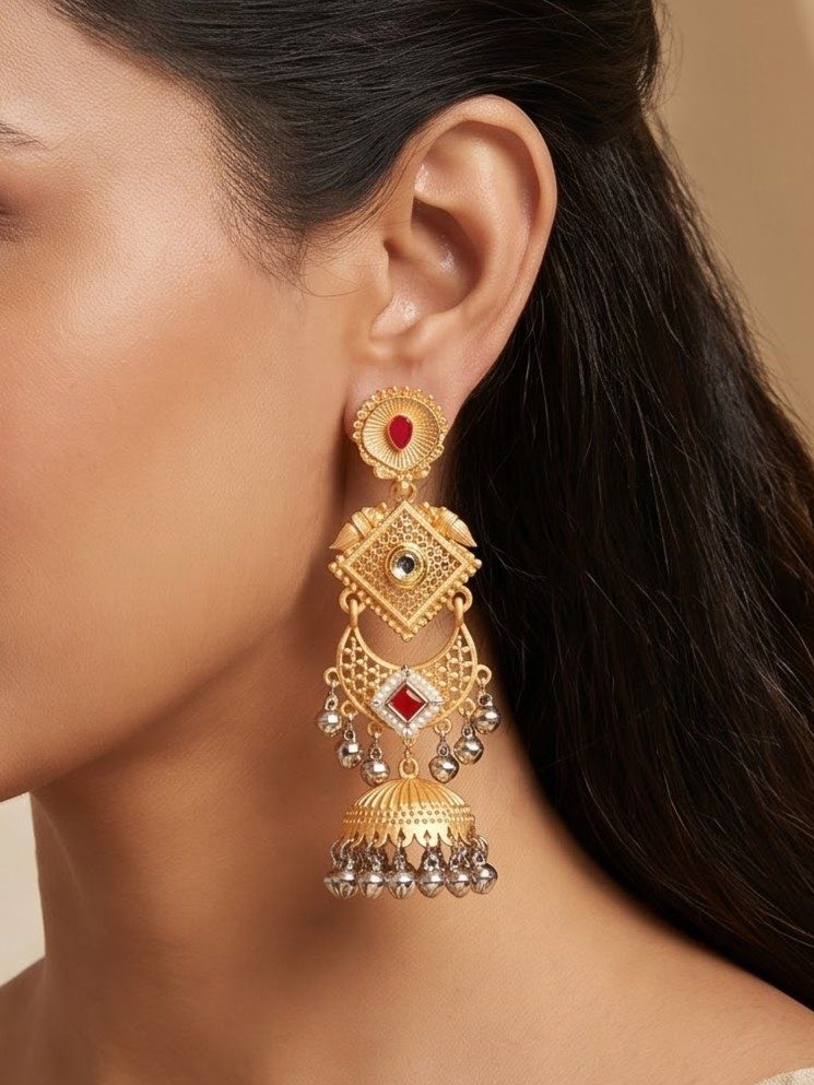 Naira Kashmiri Jhumkas with Silver Ghungroos