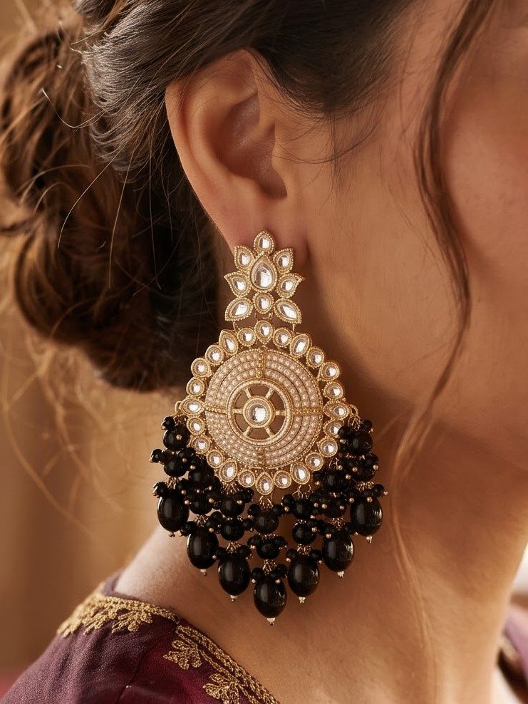 Veena Kundan Earrings with Pearl Karigari