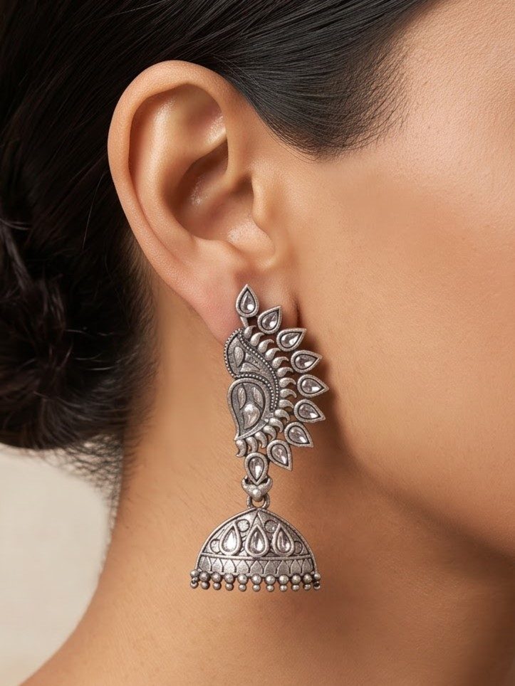 Sanjana Silver Peacock Drop Earrings