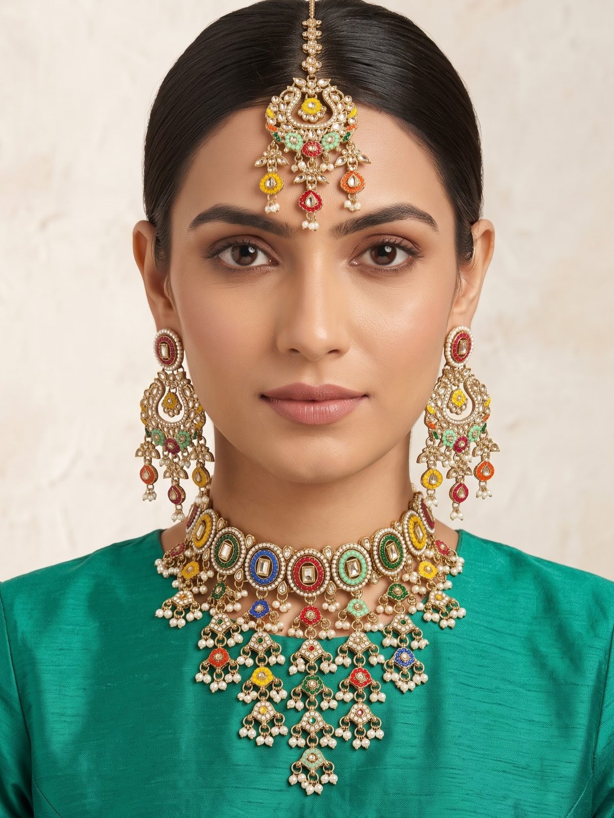 Ira Detailed Pearl Necklace Set with Maang Tikka