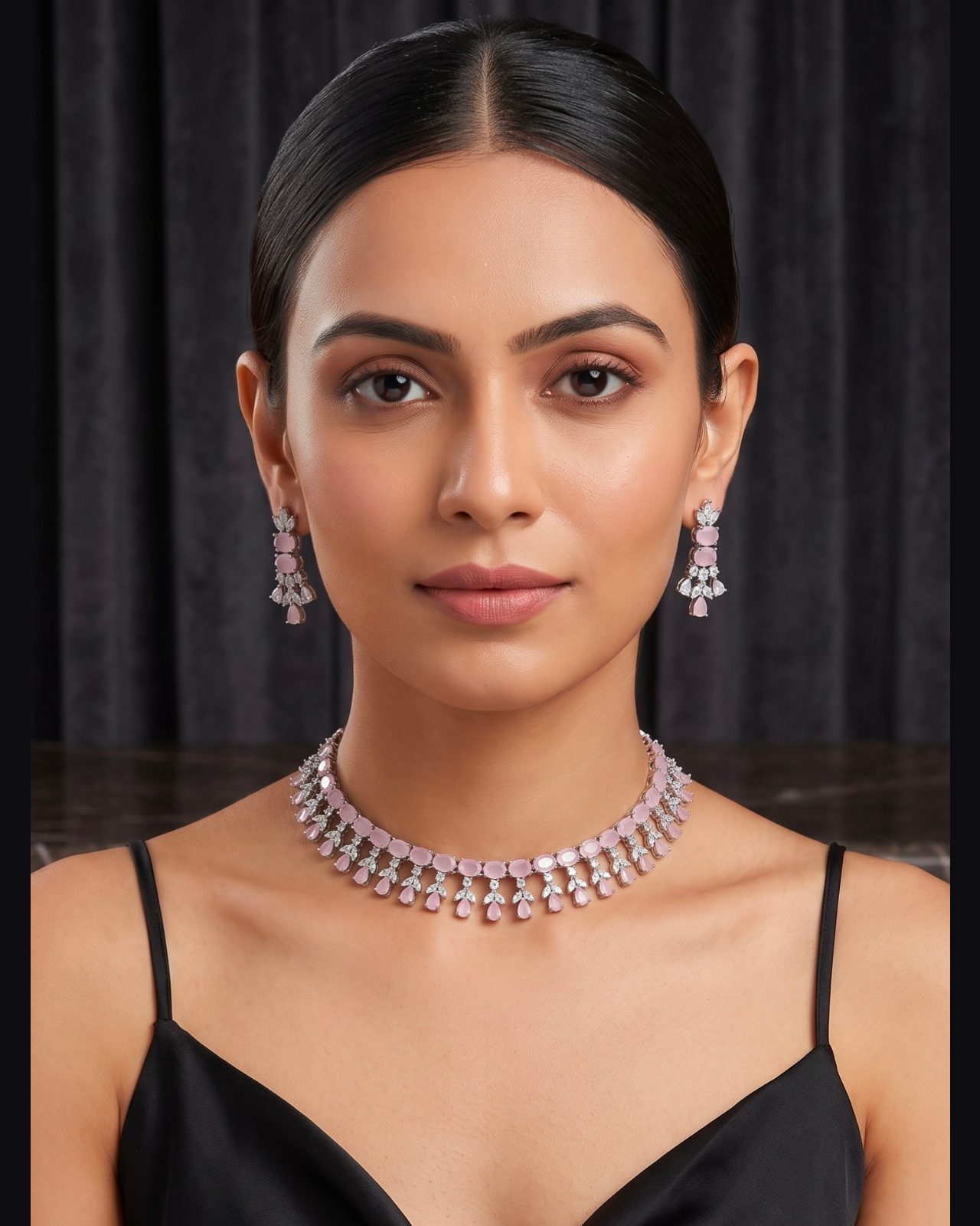 Vanshika Minimal American Diamond Necklace Set