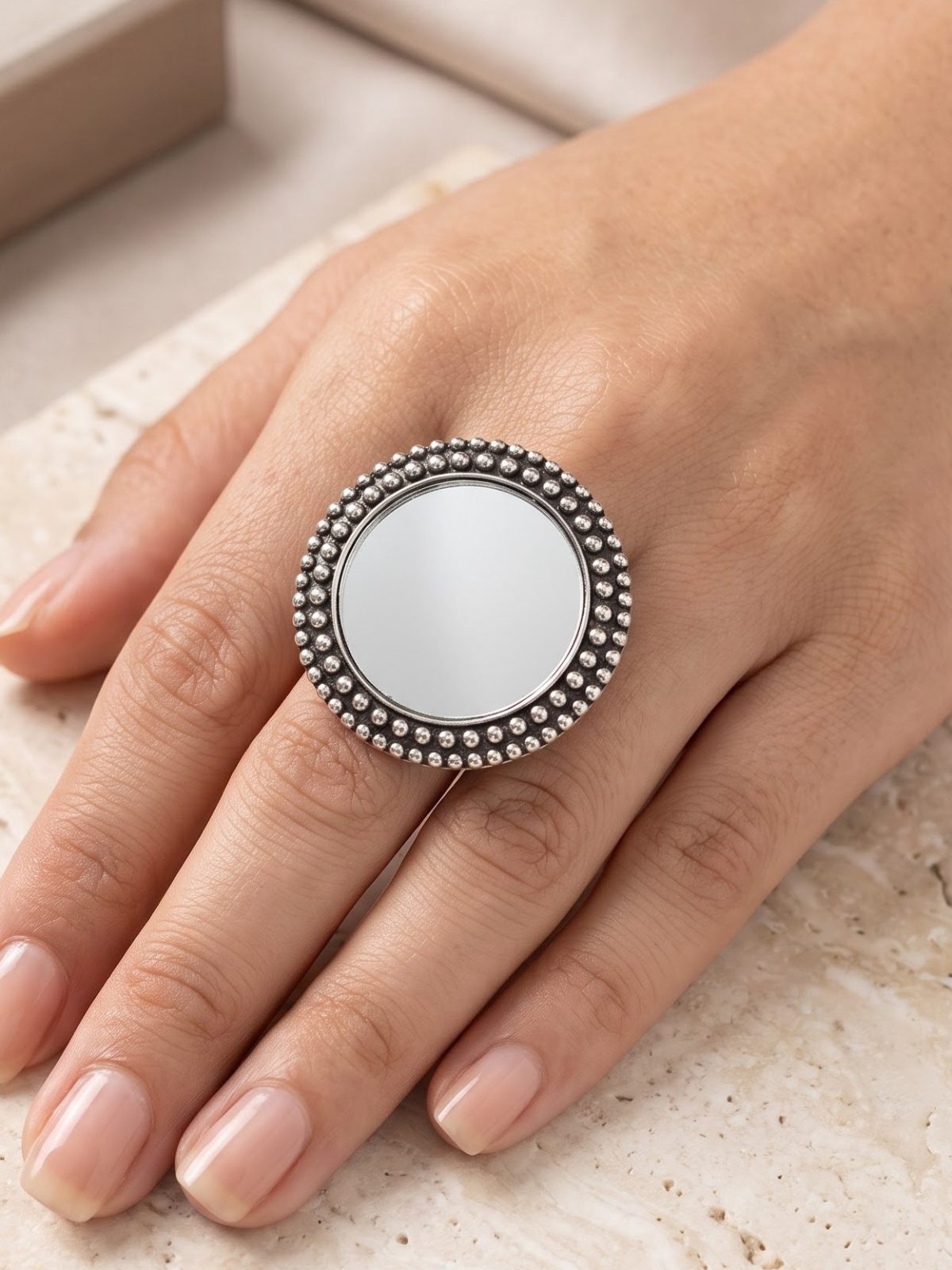 Mishka Statement Silver Mirror Ring