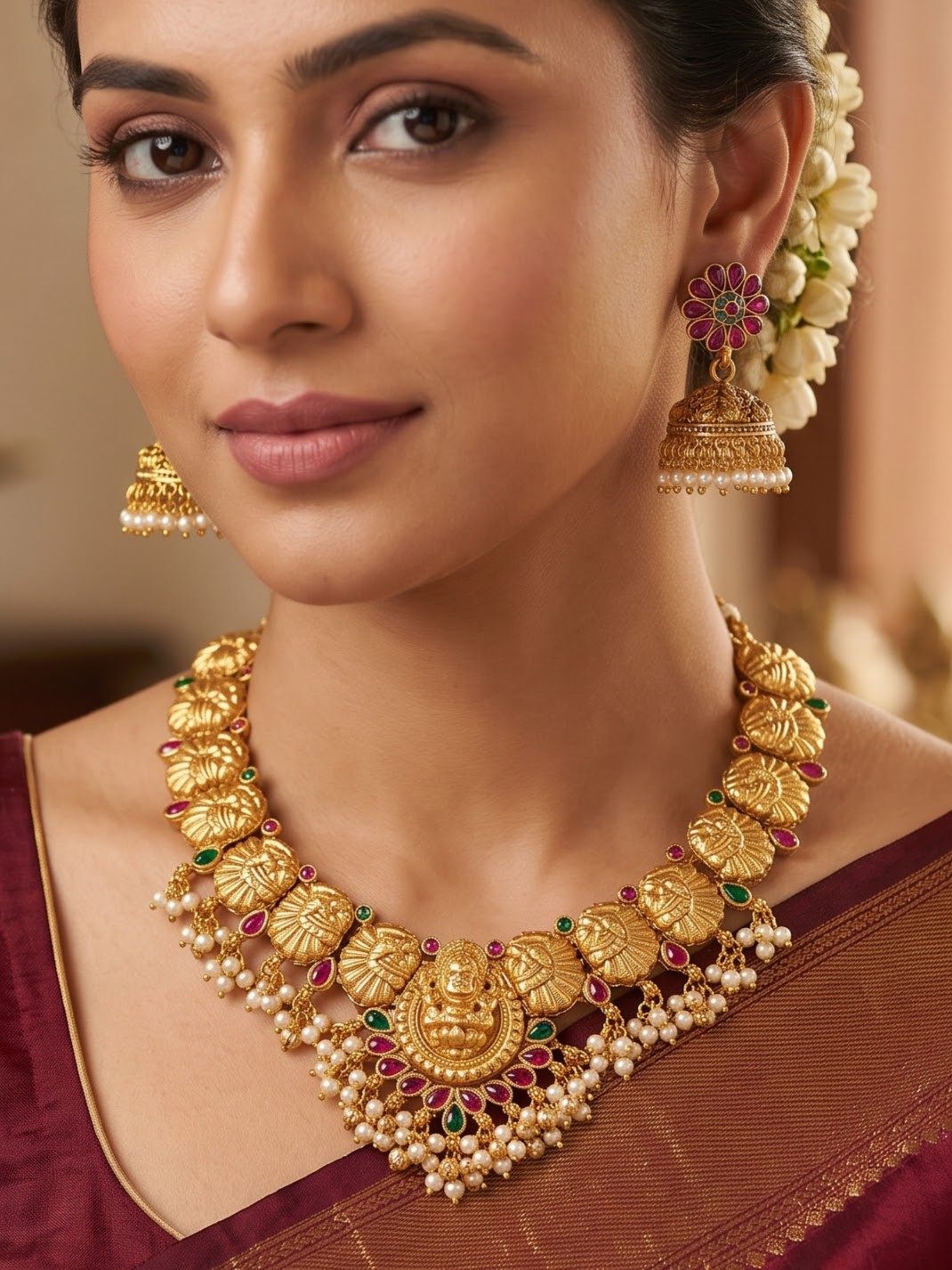 Divya Traditional Antiqe gold Choker Necklace Set