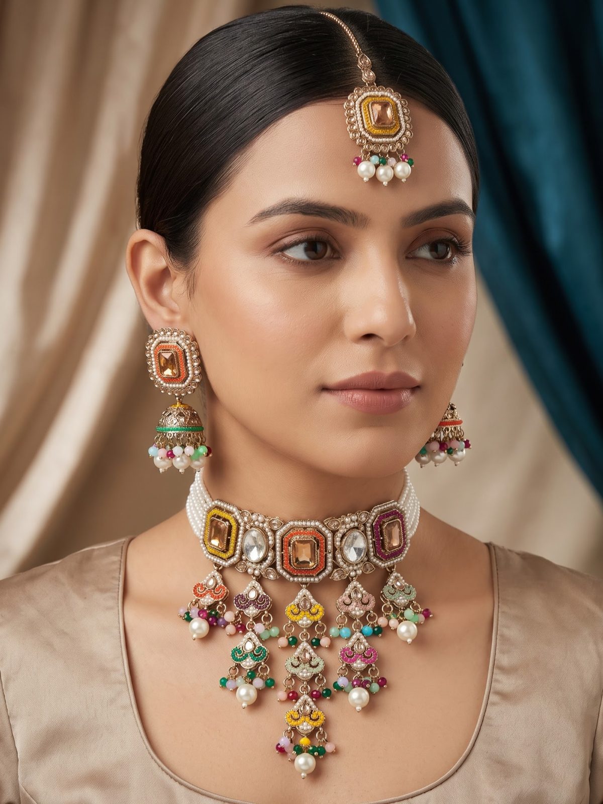 Geetika Jadau Necklace Set With Crystals Stone