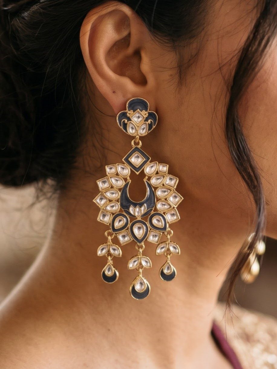 Palavi Acrylic Kundan Meenakari Earrings with Hanging Pearls