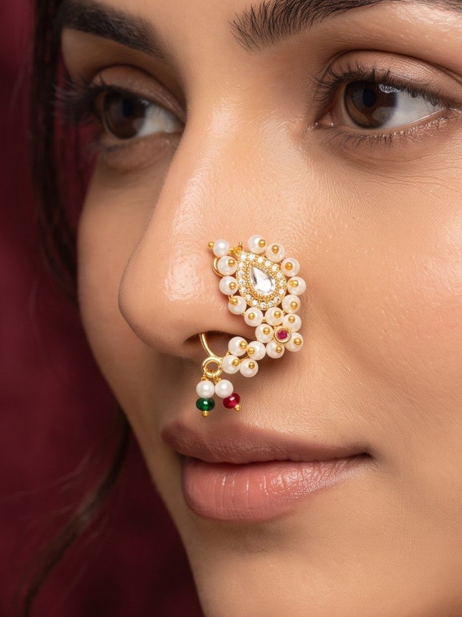Meera Pearl and Bead Nose Pin