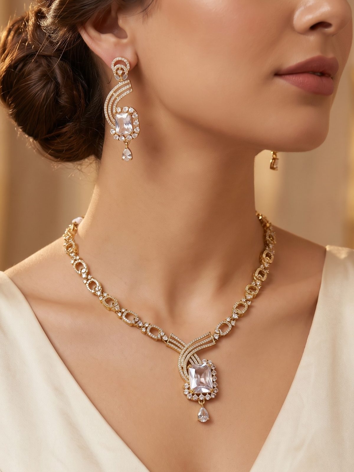 Aishwarya Crystal Stone American Diamond Necklace Set