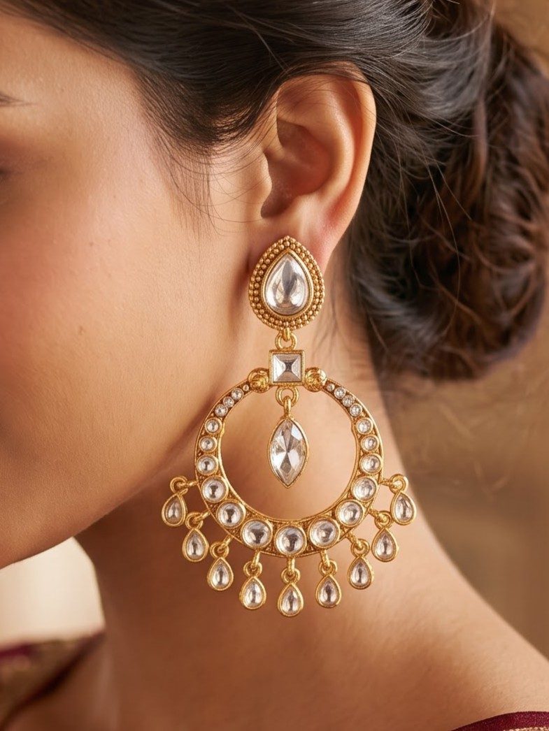 Khushi Kundan Chandbalis with Golden Touch
