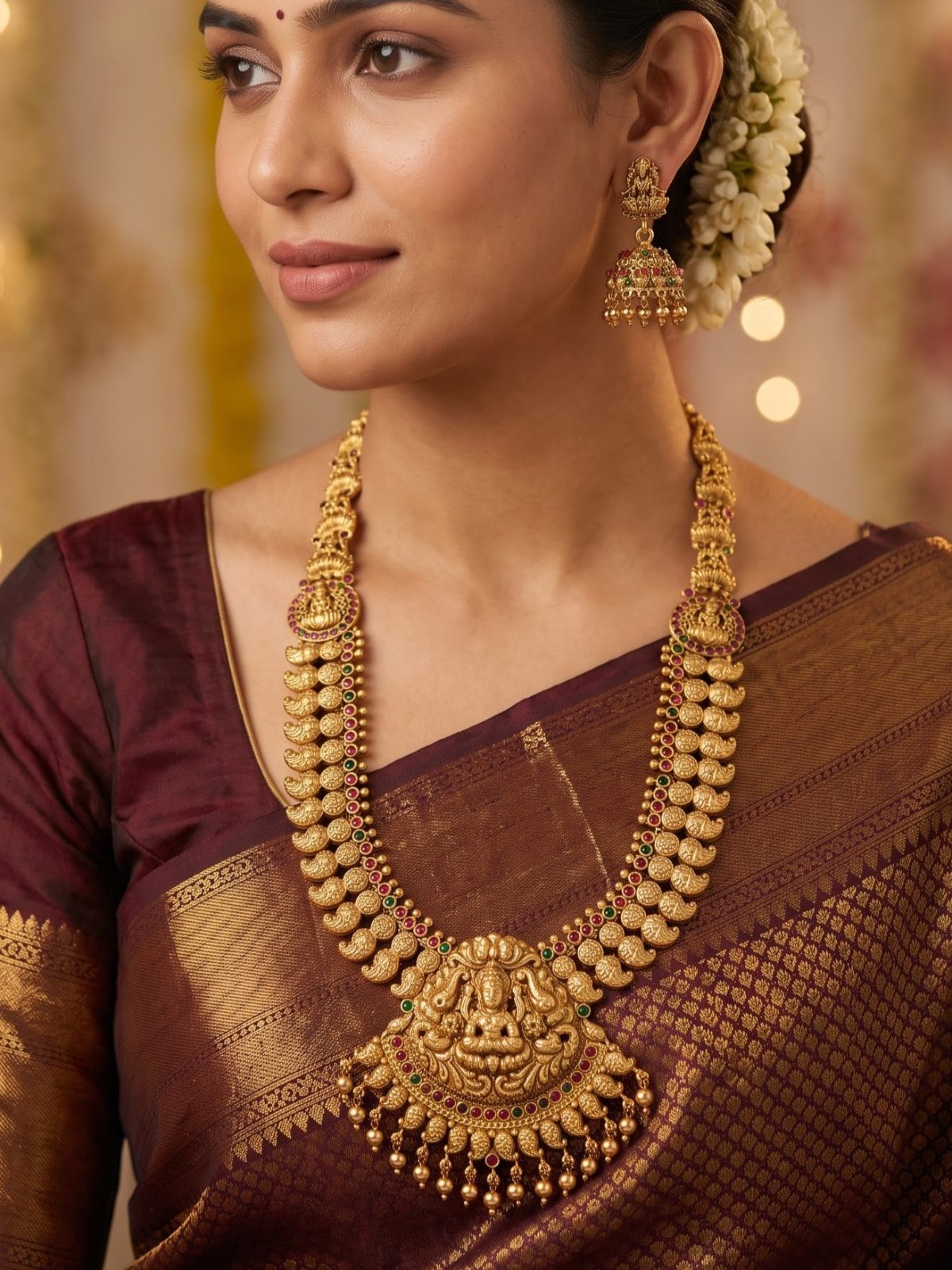 Ishika Traditional Antique Gold Temple Haram Necklace