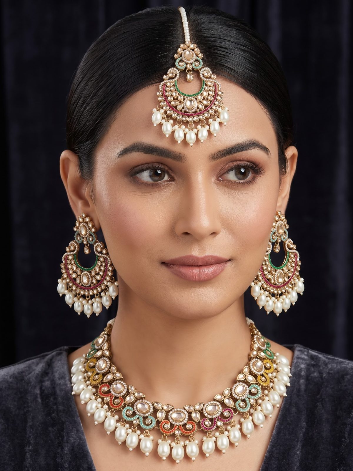 Kanika Kundan Necklace Set and Maang Tikka with Maang Tikka