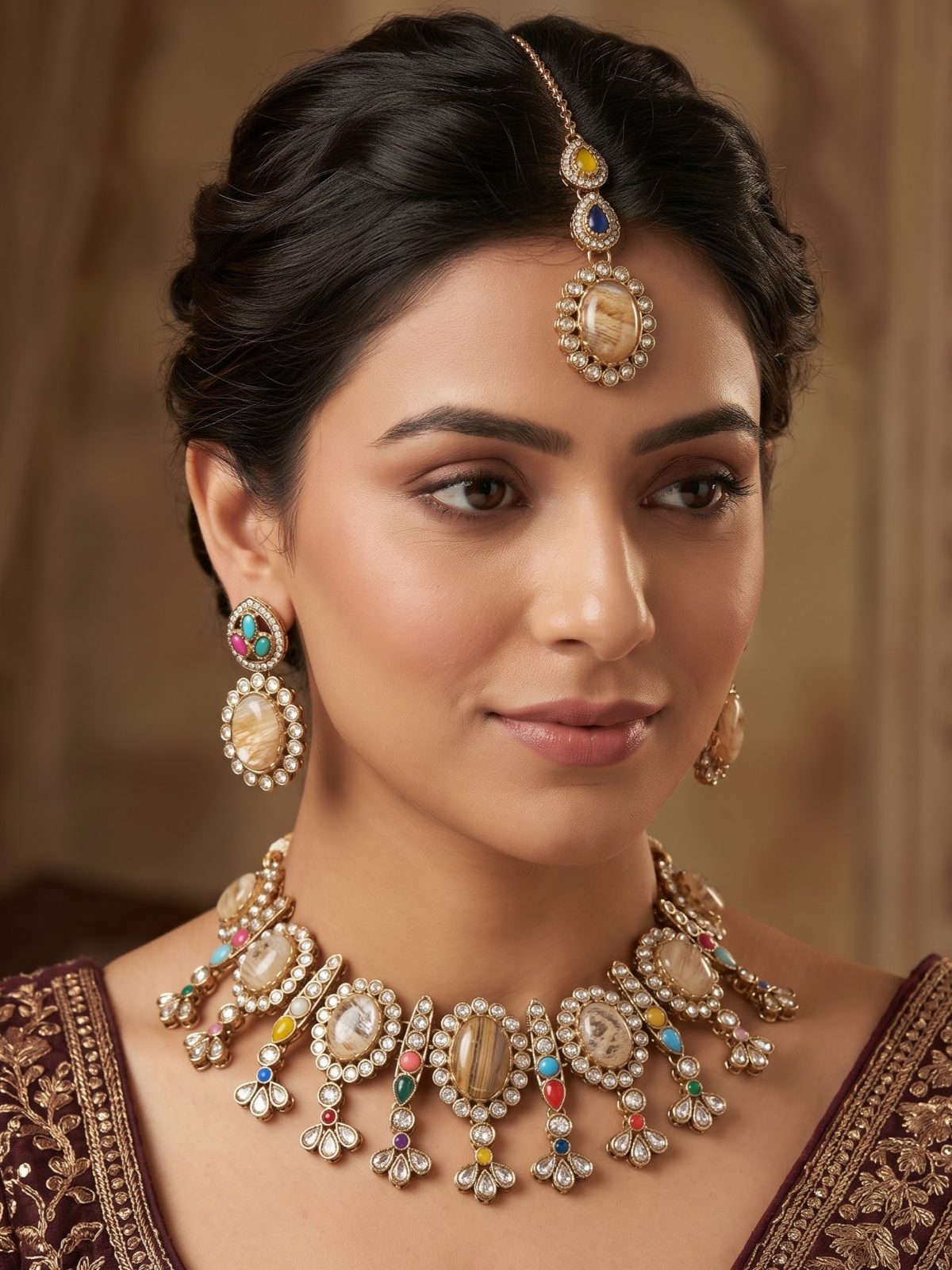 Aaradhya Polki And Multi-Stone Necklace