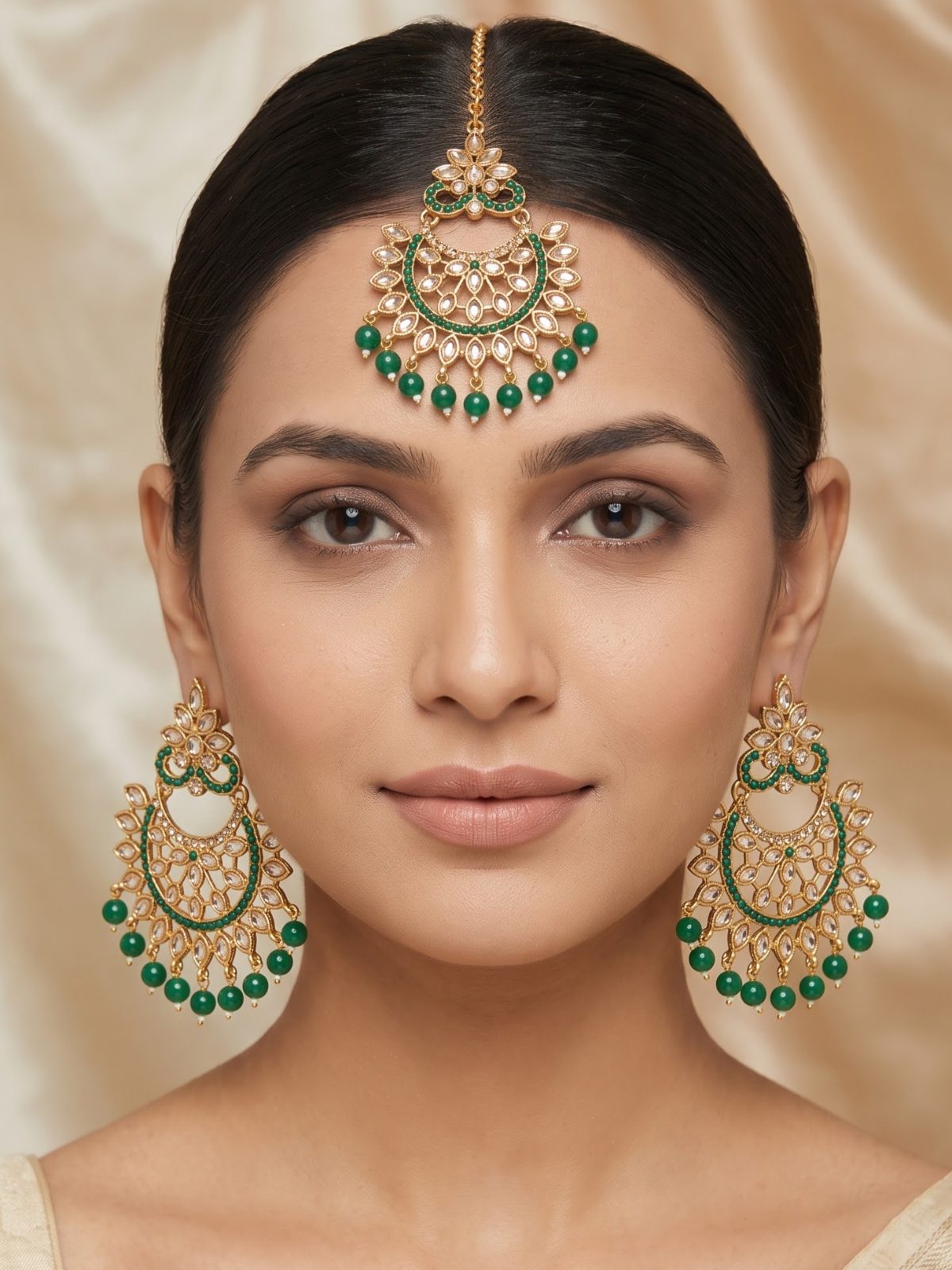 Aisha Brass Etched Earrings with Tikka  Pearl