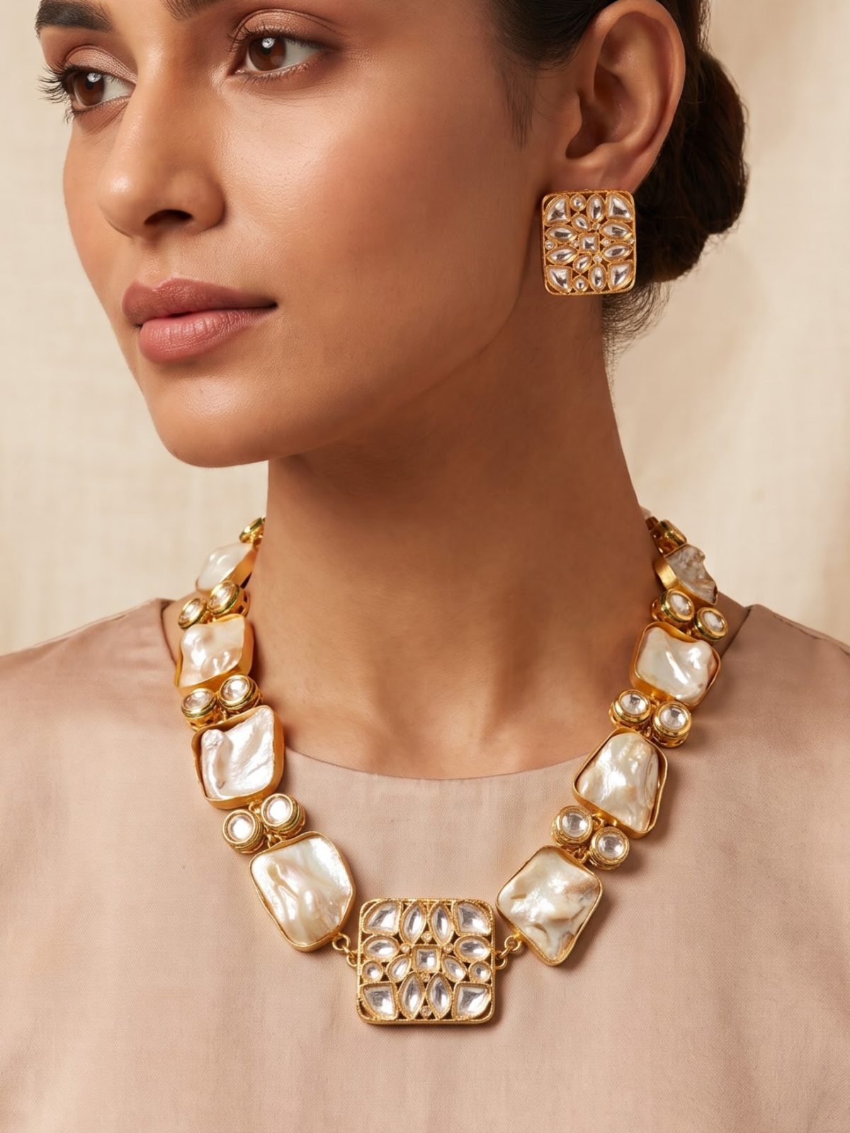 Tanisha Kundan Long Necklace Set with Peacock Motif