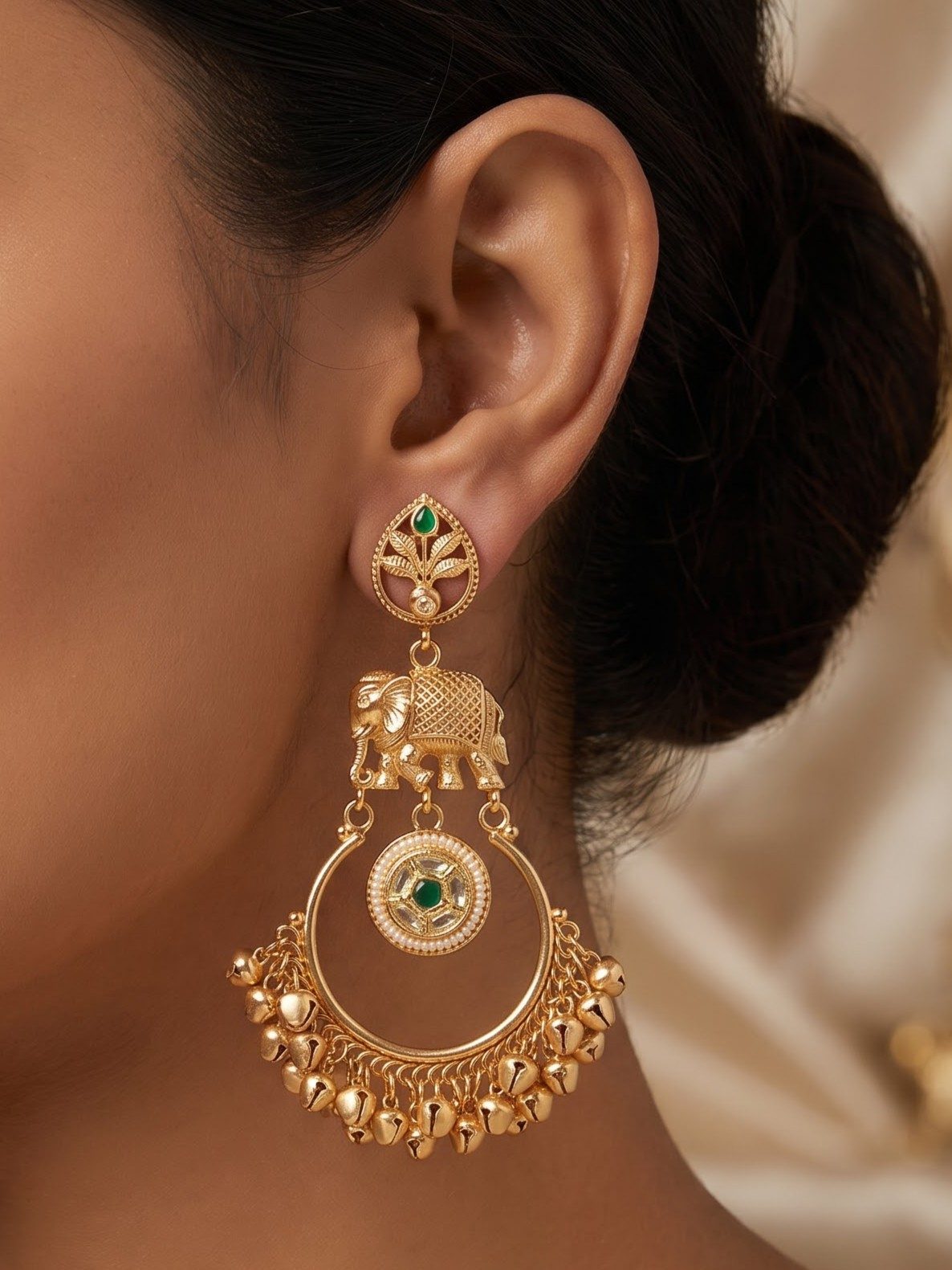 Shikha Gold Plated Elephant Kashmiri Chandbali Earrings