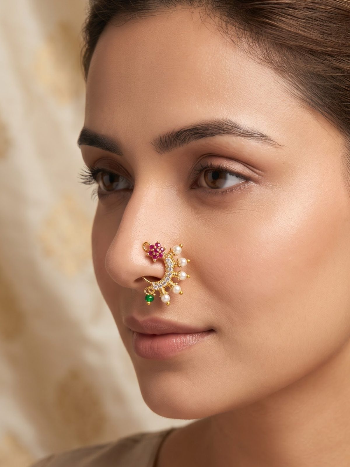 Kavya Crescent Shape Stone Nose Pin