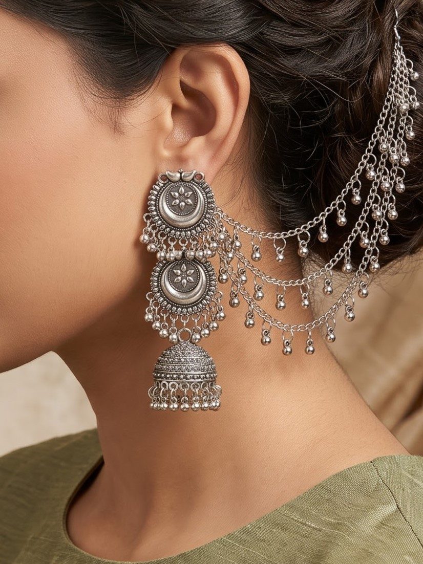 Kavya Silver Tone Jhumka Earrings