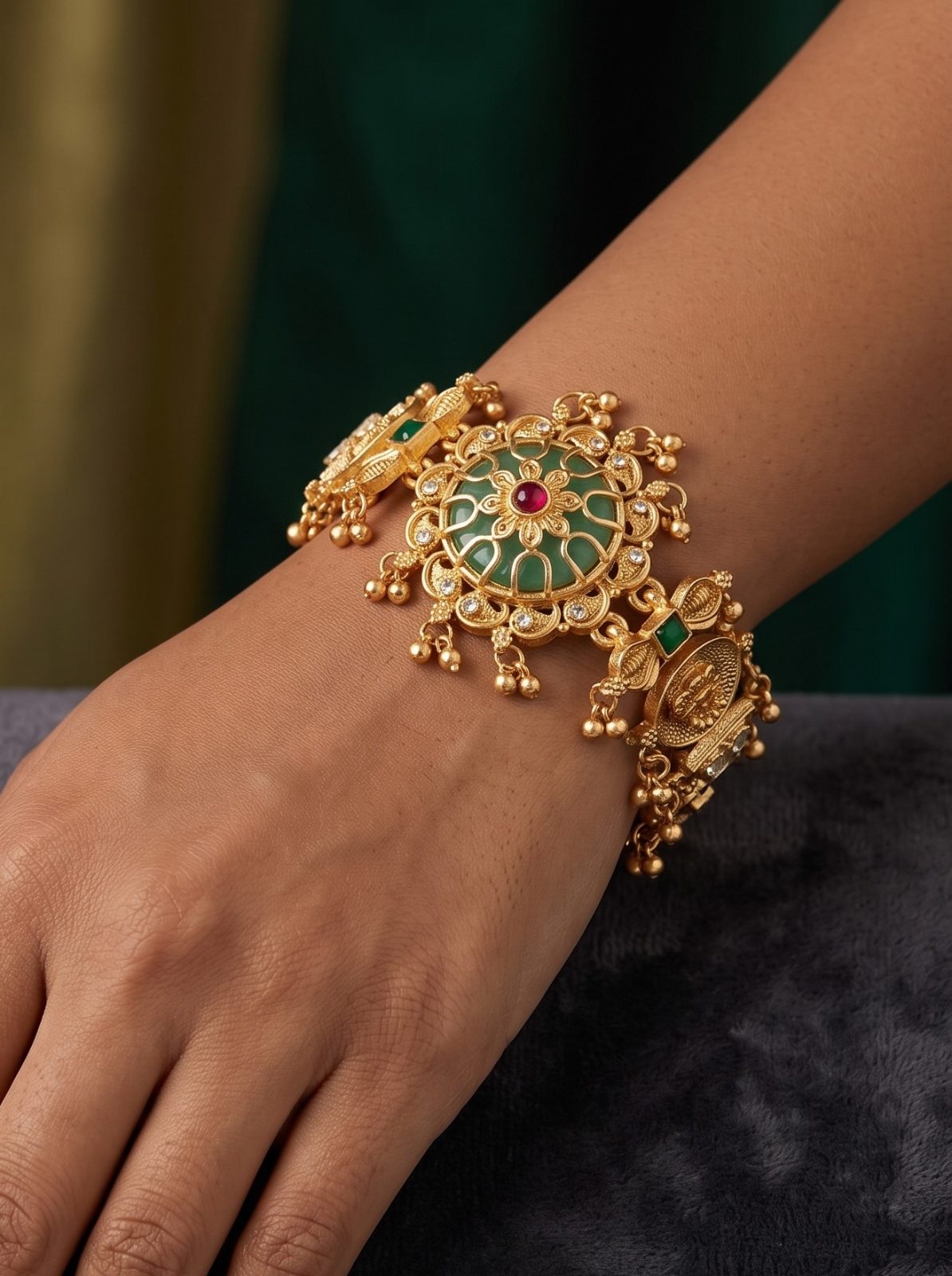 Vanshika Antique Gold Tone Matte Bracelet