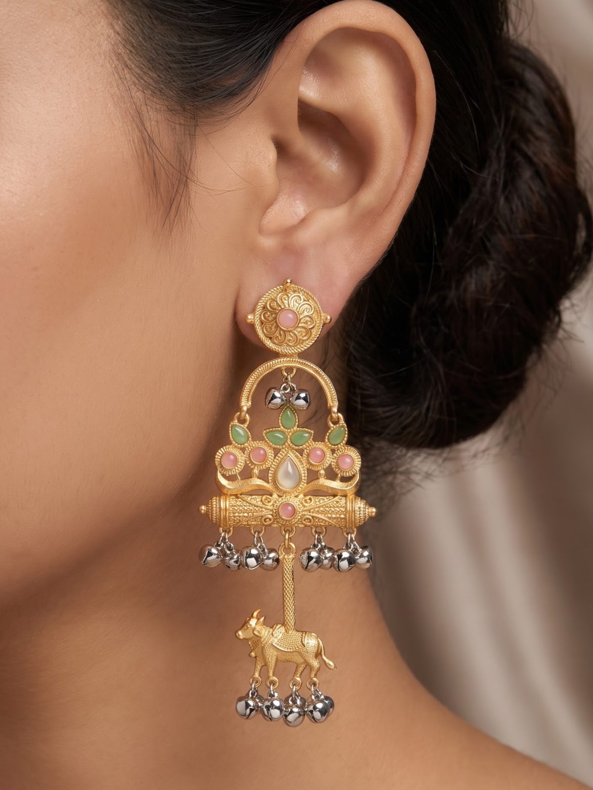 Sonakshi Kashmiri Earrings with Silver Ghungroos