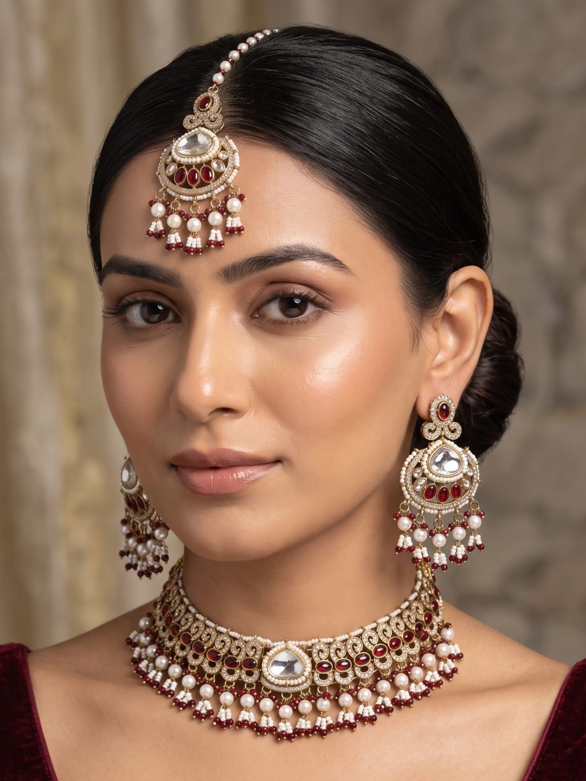 Vamika Bridal Pearl Victorian Zercon Choker Set