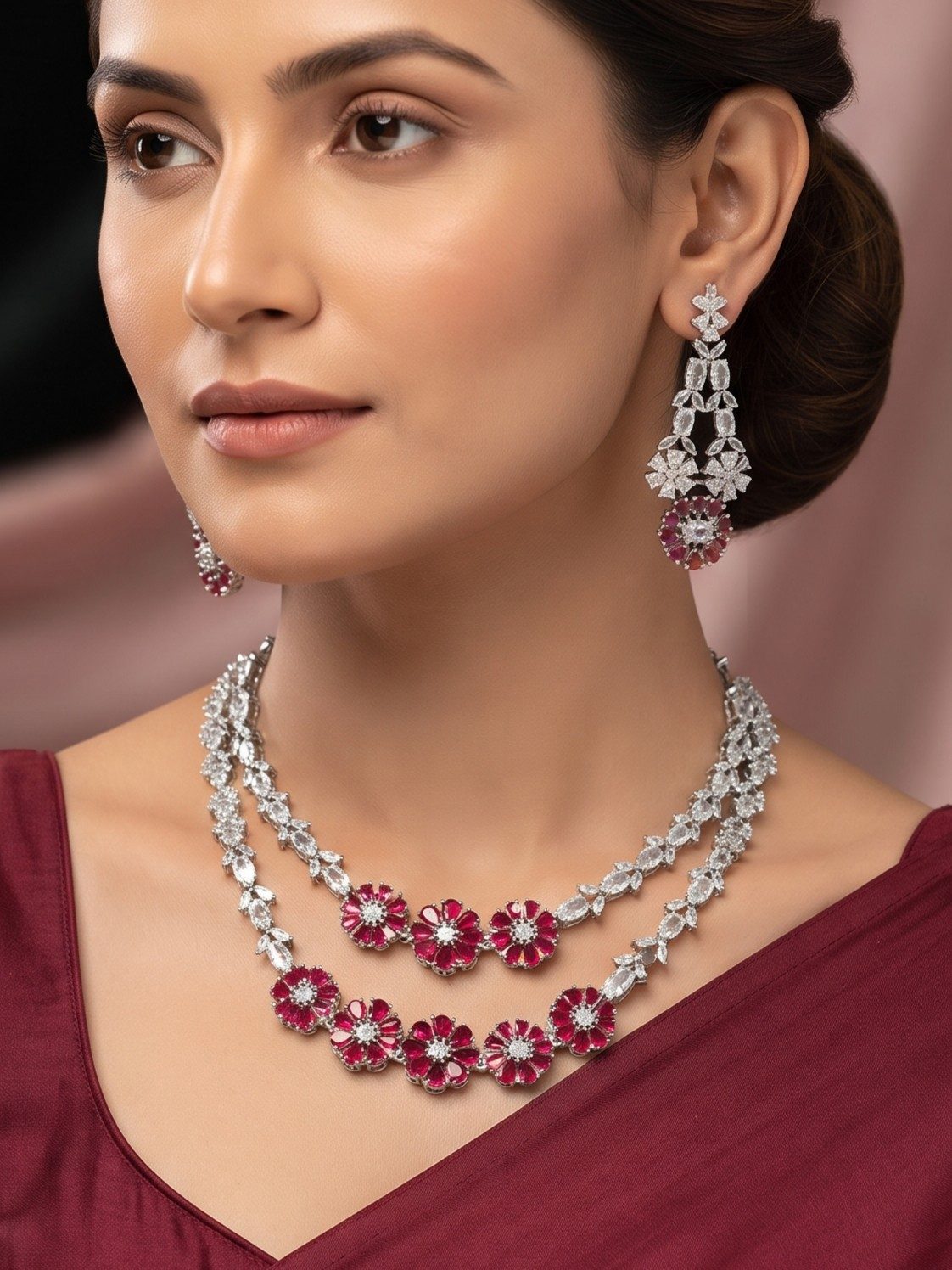 Aarushi Double Layered American Diamond Necklace Set