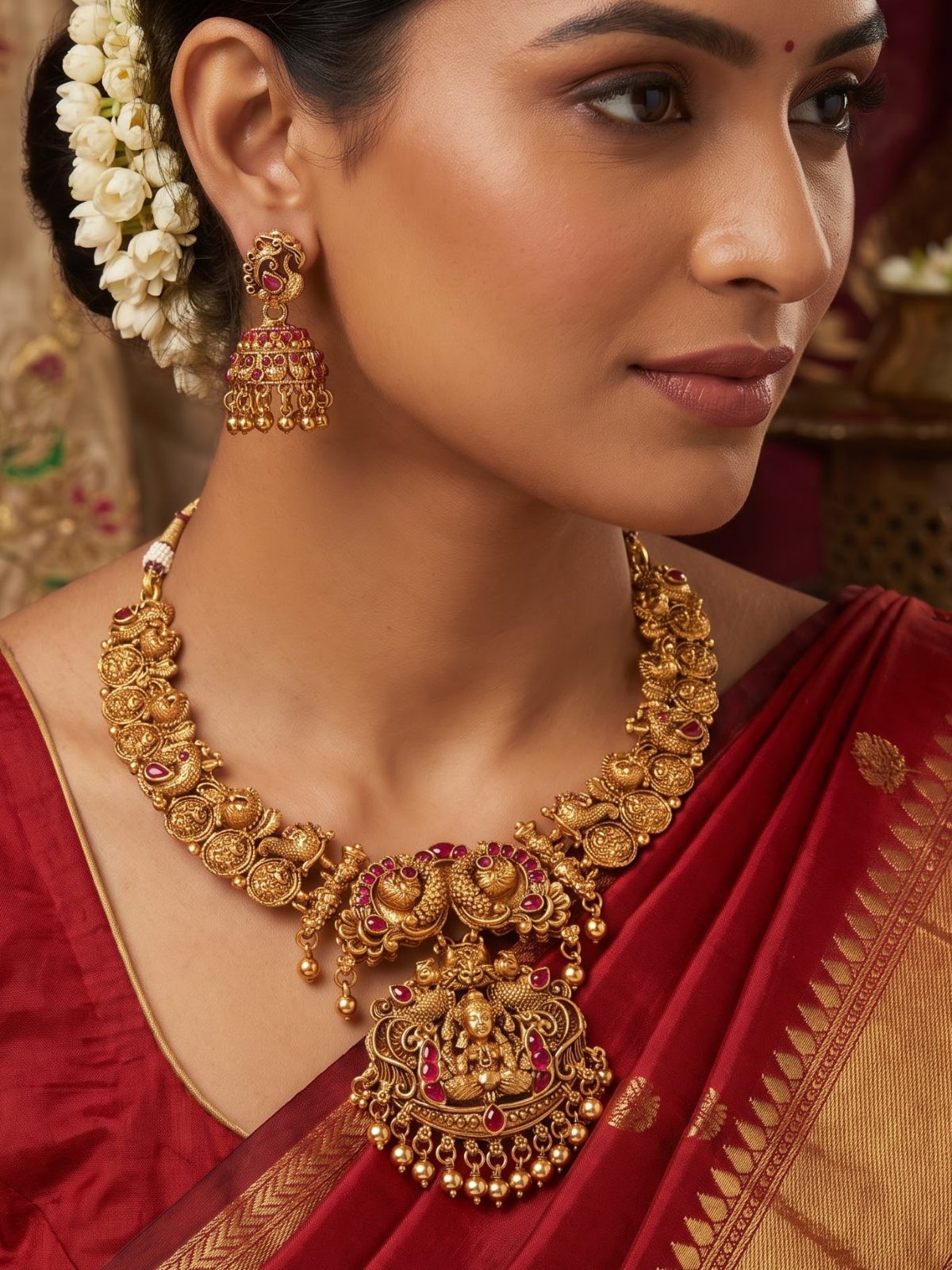 Ridhima Antique Gold Temple Necklace