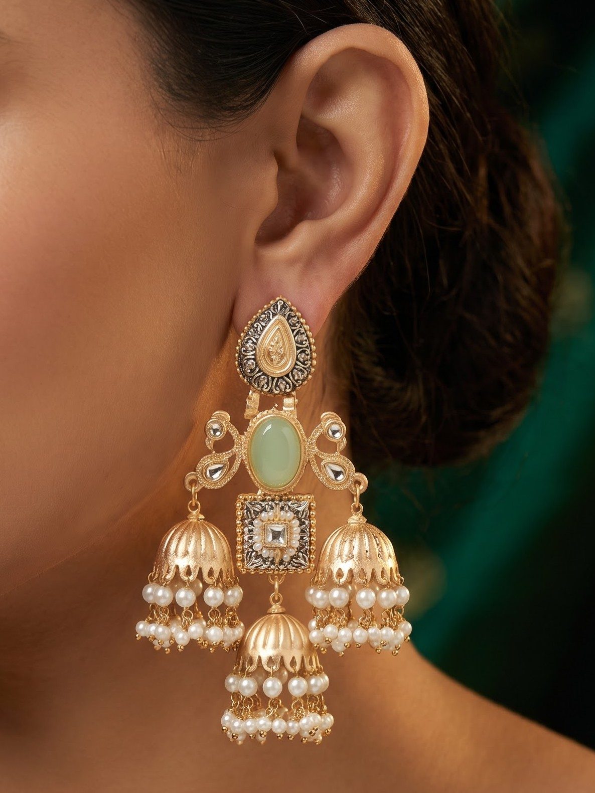 Naina Peacock Inspired Kashmiri Earrings with Hanging Pearls