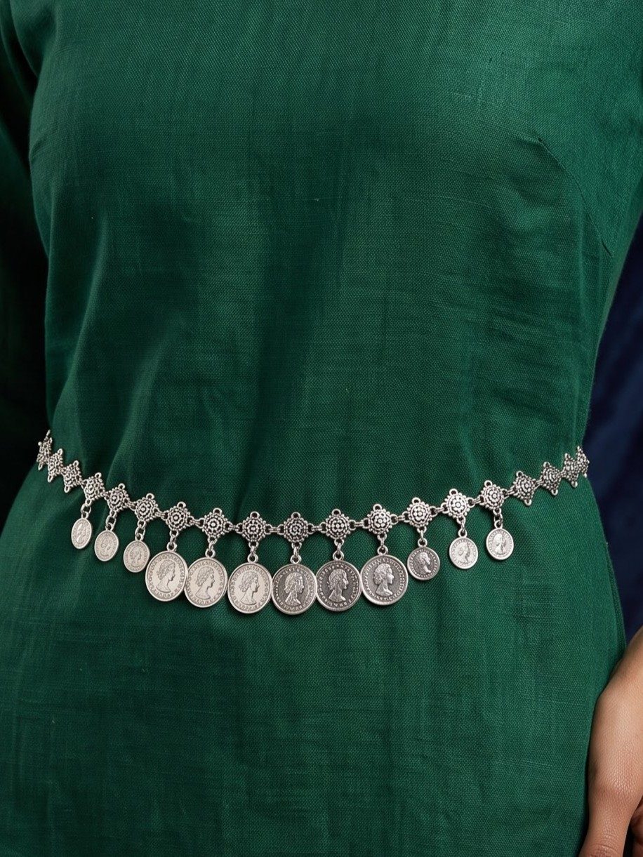 Palak Oxidized Coin Waist Belt