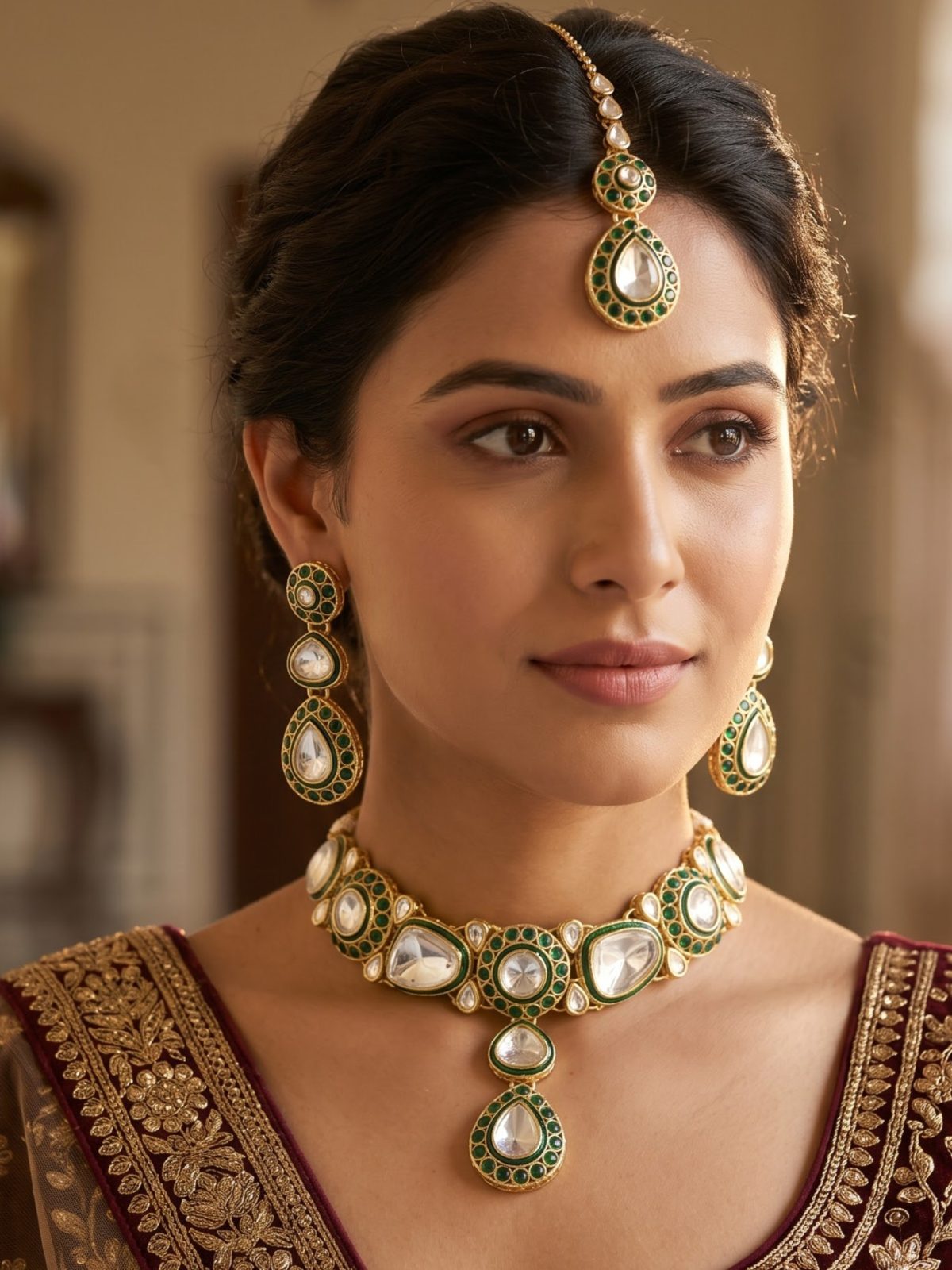 Shilpa Uncut Acrylic Kundan Necklace Set with Tikka