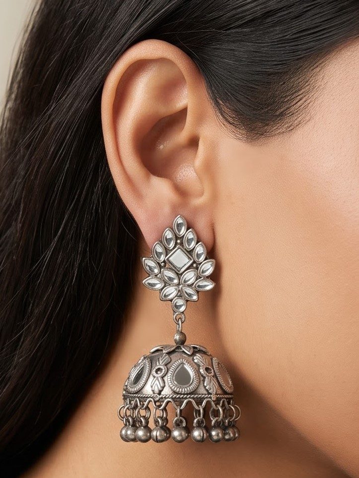 Unnati Oxidized Silver Mirror Jhumka Earrings