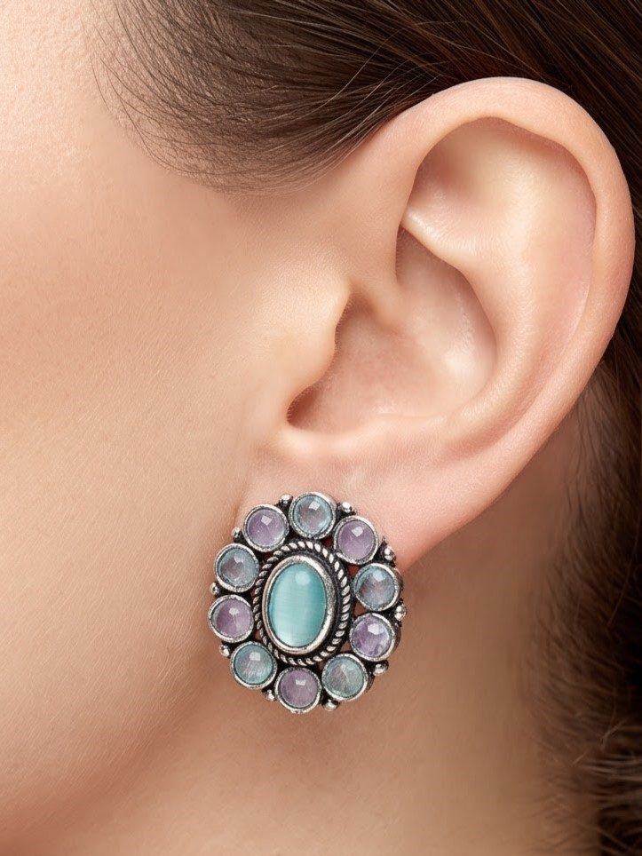 Drishika Oxidized Stone Stud Earrings