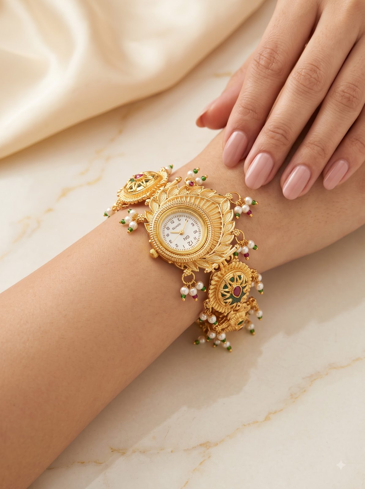 Riya Pearl Accented Bracelet Watch