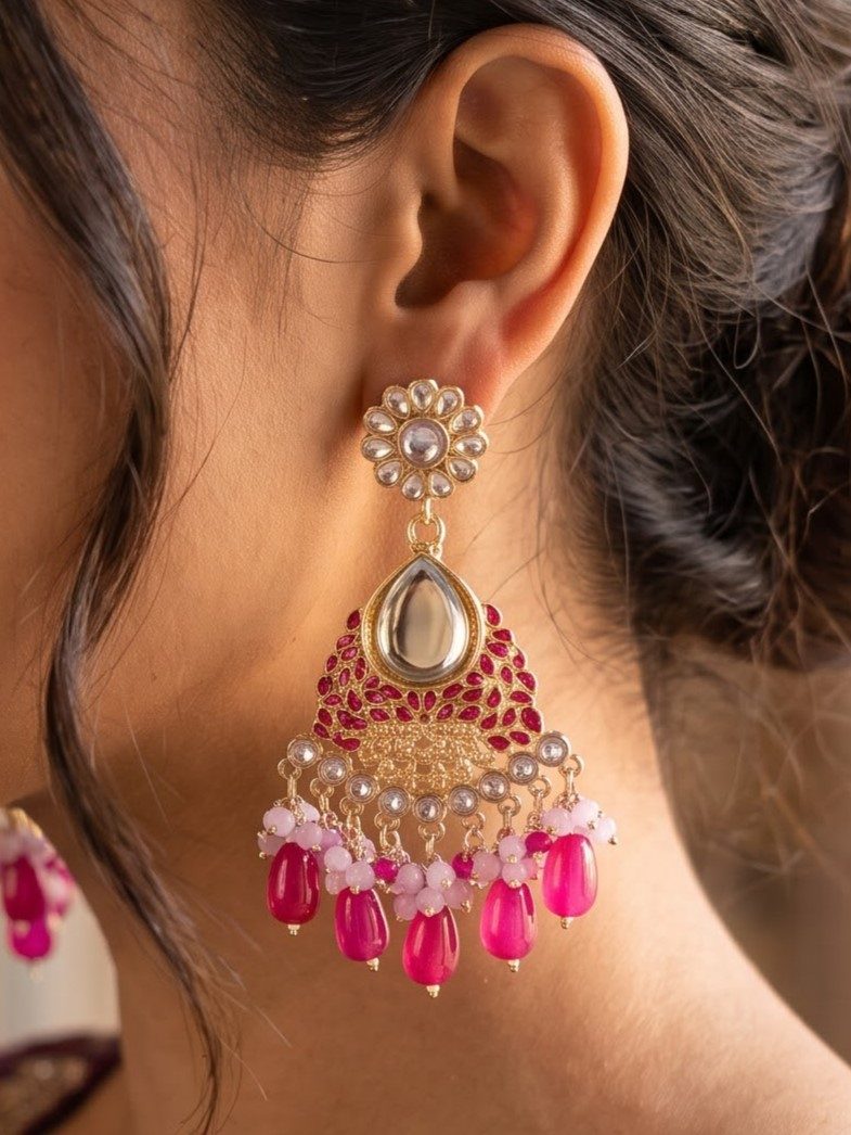 Rasmi Kundan Earrings with Hanging Colorful Pearls