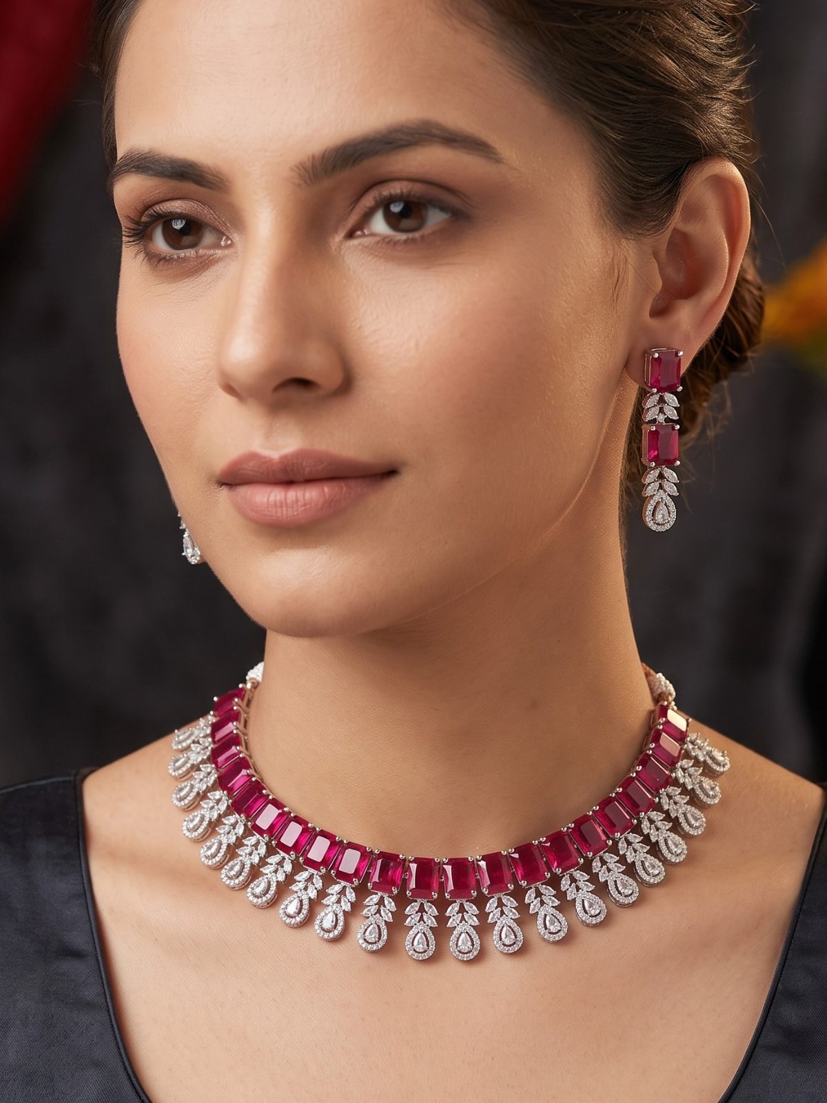 Kavya Crystal Stone American Diamond Necklace Set