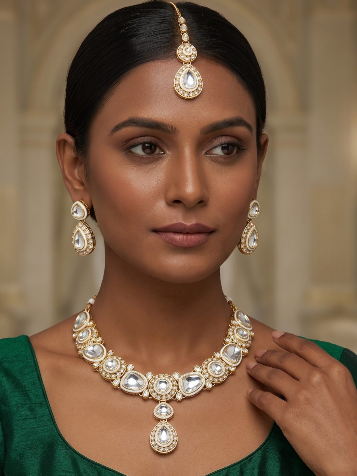 Shilpa Uncut Acrylic Kundan Necklace Set with Tikka