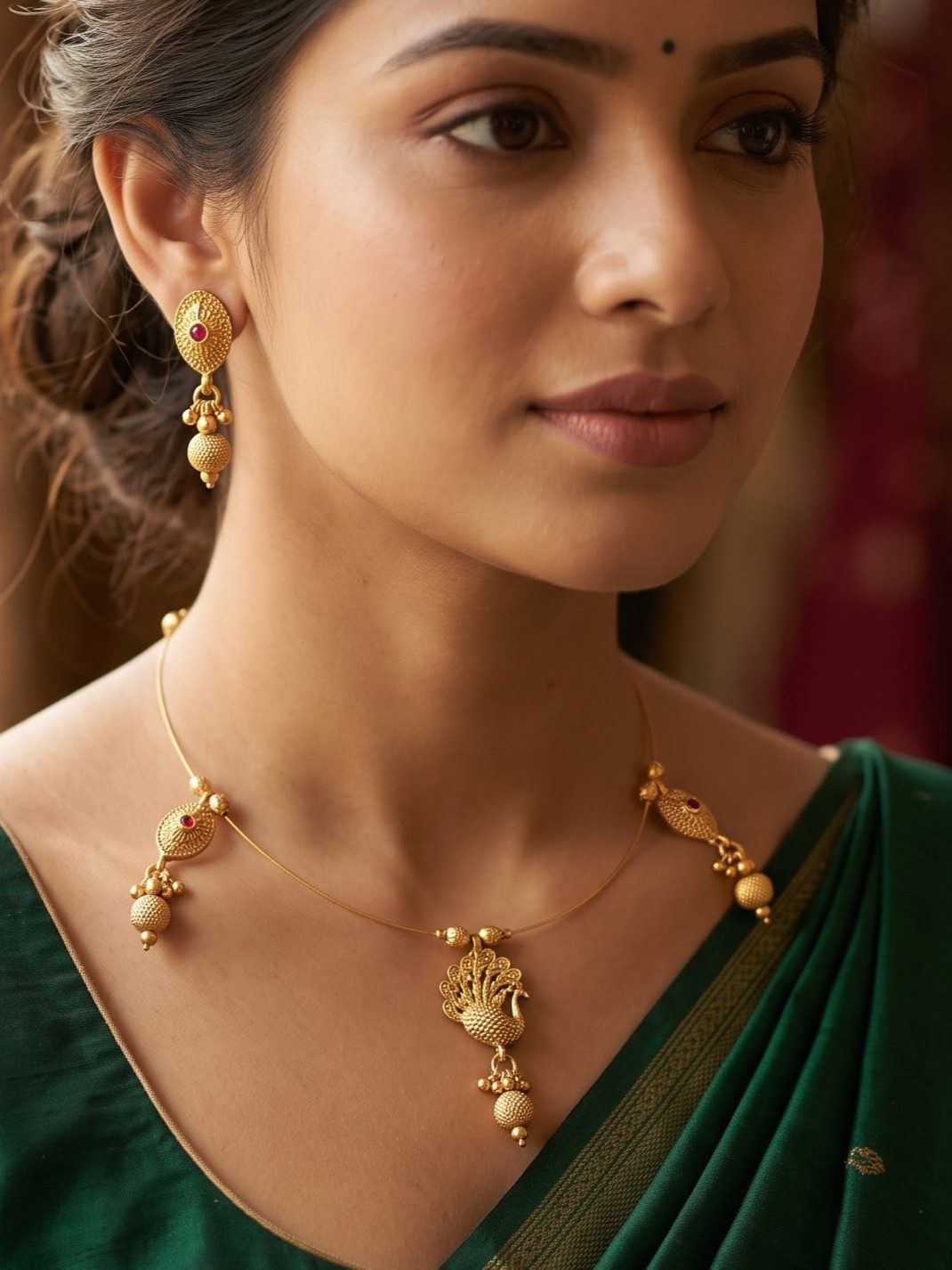 Kaira Invisible Wire Temple Necklace Set