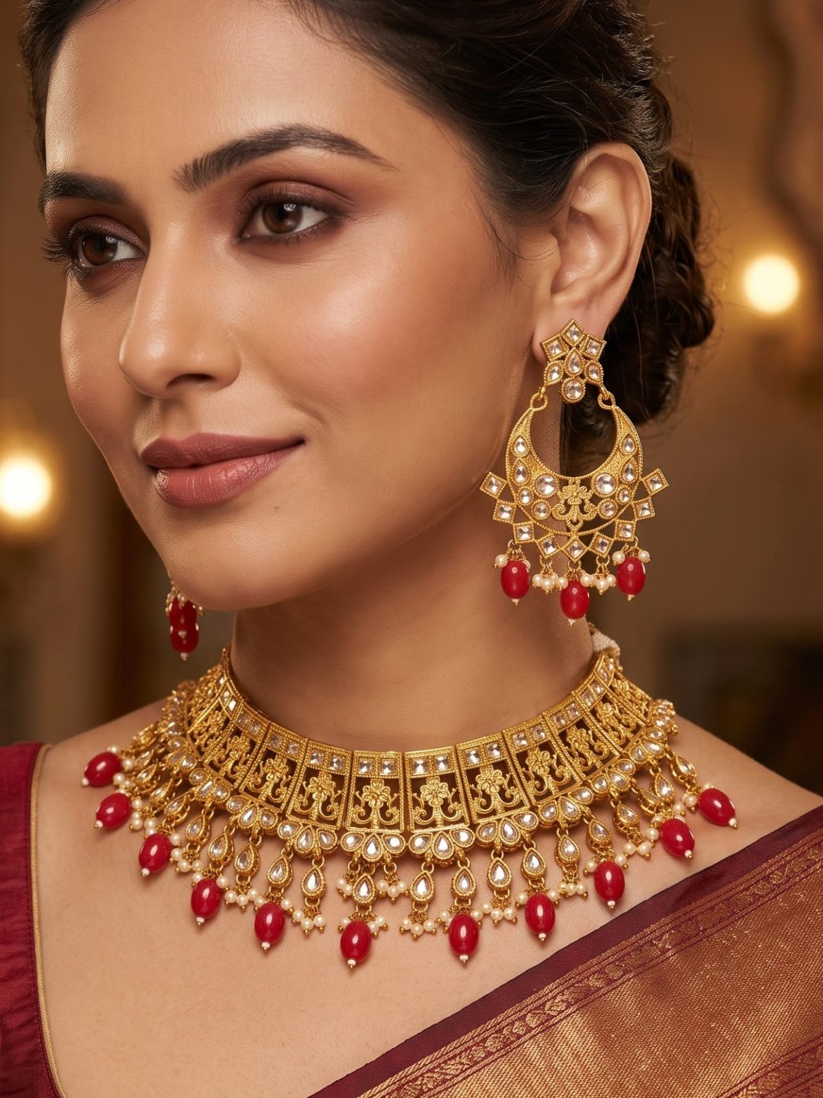Vedika Meenakari Round Necklace Set for Bridal