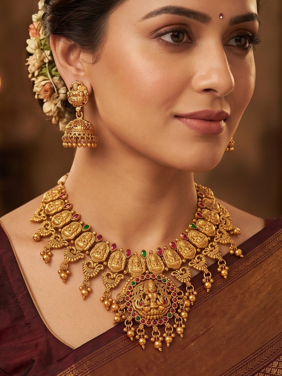 Ridhima Laxmi Gold Look Temple Necklace Set
