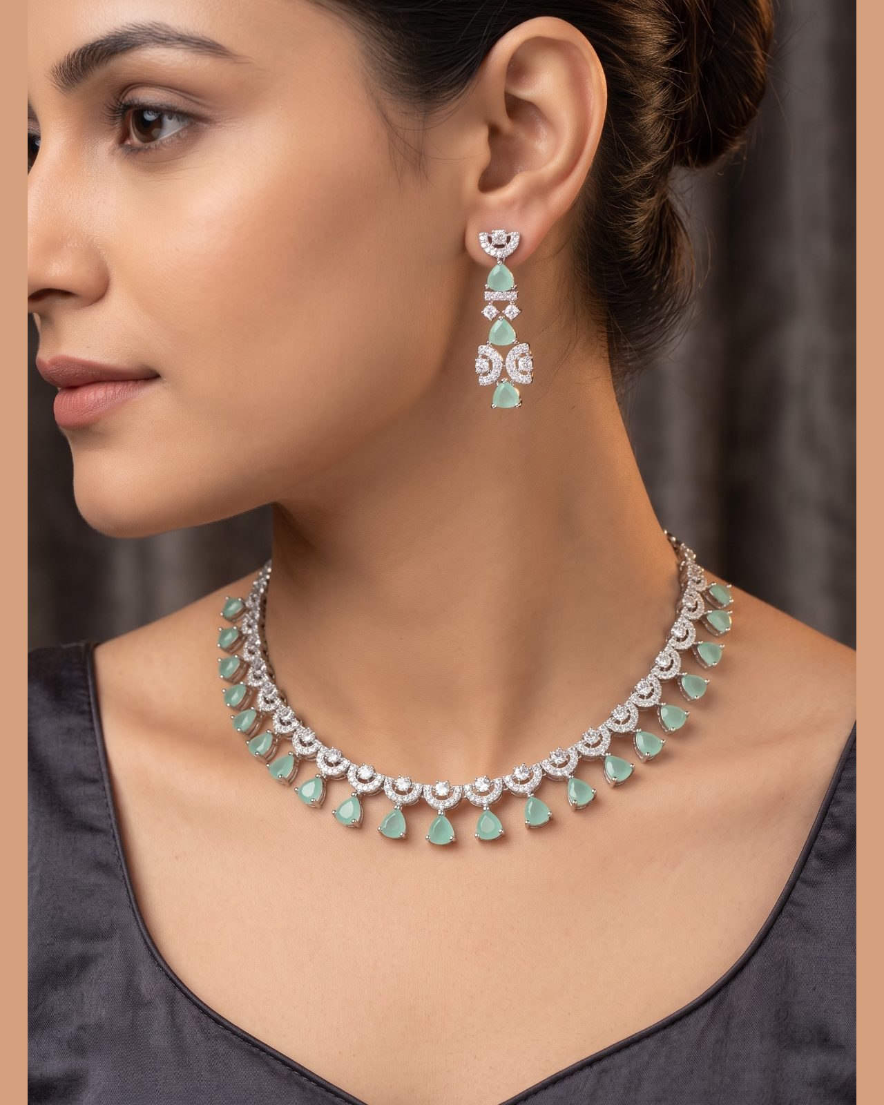 Soniya American Diamonds Sleek Necklace Set
